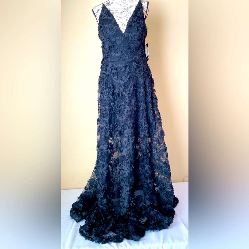 NWT Avery G Black Flower Petal Gown Size 12 Org $288